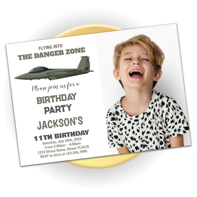 Green Dark Fighter Jet Birthday Invitations Photo (Green Dark Fighter Jet Birthday Invitations Photo)