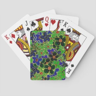 green dark forest maroon blue flowers playing cards