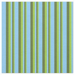 Green, Dark Olive Green & Light Sky Blue Lines Fabric