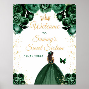 Green Dark Skin Princess Sweet Sixteen Welcome Poster