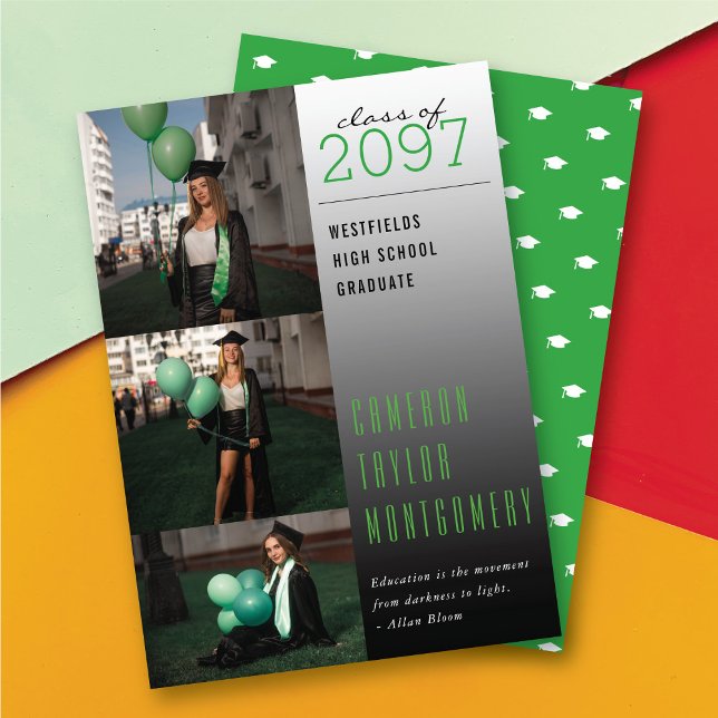 Green Dark To Light Quote Photo Modern Graduation Announcement (Green Dark To Light Quote 3 Photo Modern Graduation Announcement Card @ zazzle.com/color_therapy)