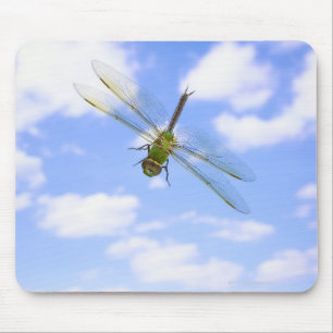 Green darner (Anax junius) flying against clouds Mouse Pad