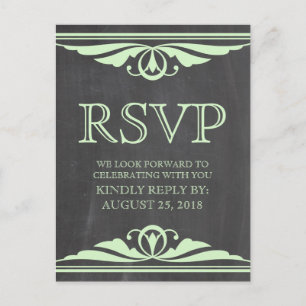 Green Deco Chalkboard RSVP Postcard
