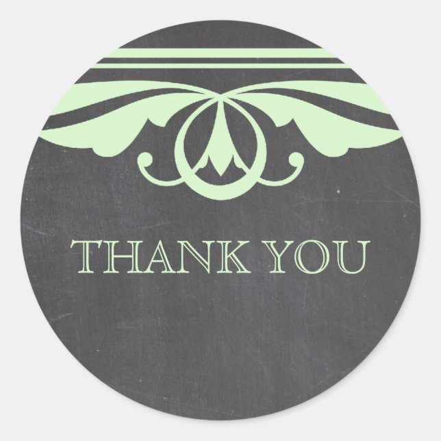 Green Deco Chalkboard Thank You Stickers (Front)