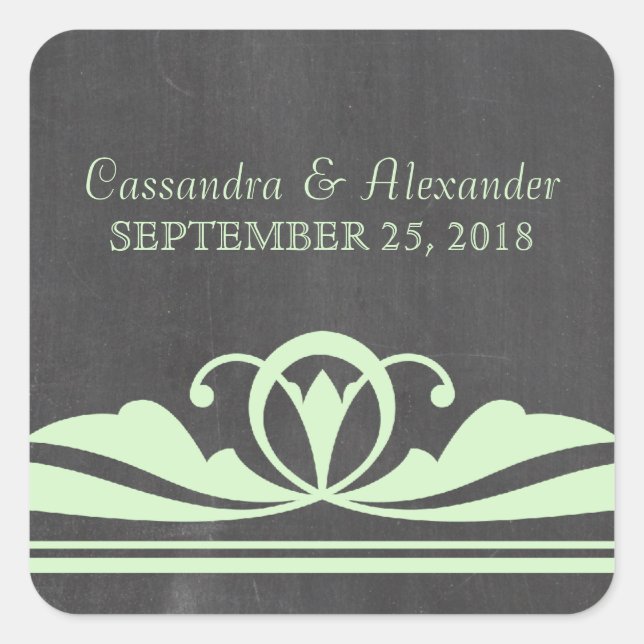 Green Deco Chalkboard Wedding Stickers (Front)
