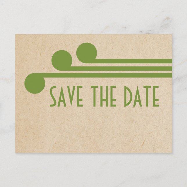Green Deco Chic Save the Date Postcard (Front)