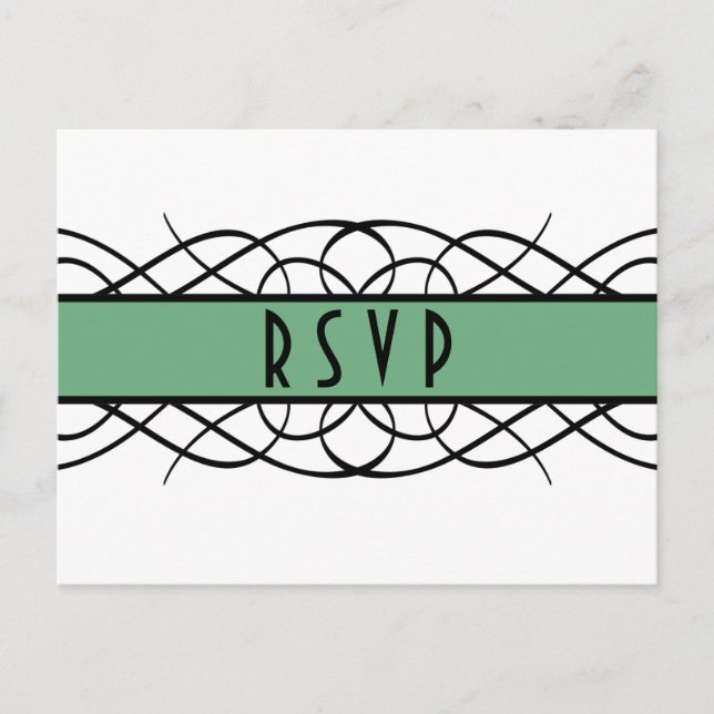 Green Deco Flourish RSVP Postcard (Front)