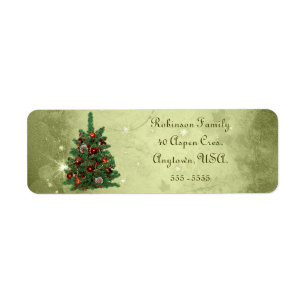Green Decorated Christmas Tree Address Labels