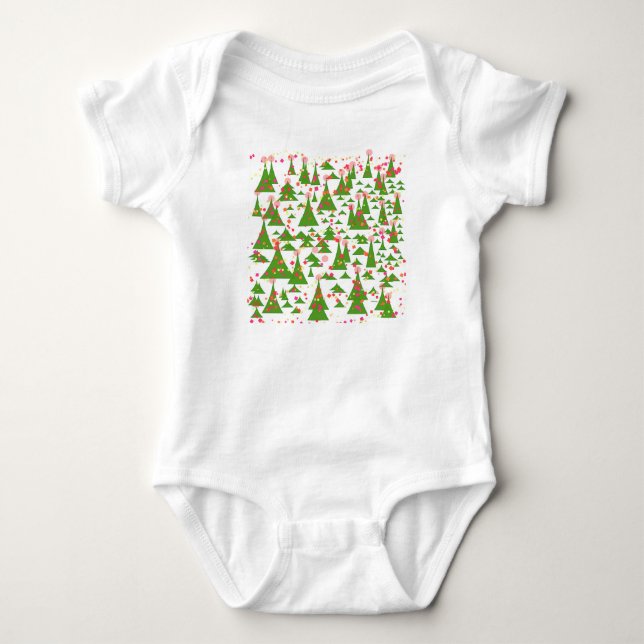 GREEN DECORATED TREES BABY BODYSUIT (Front)