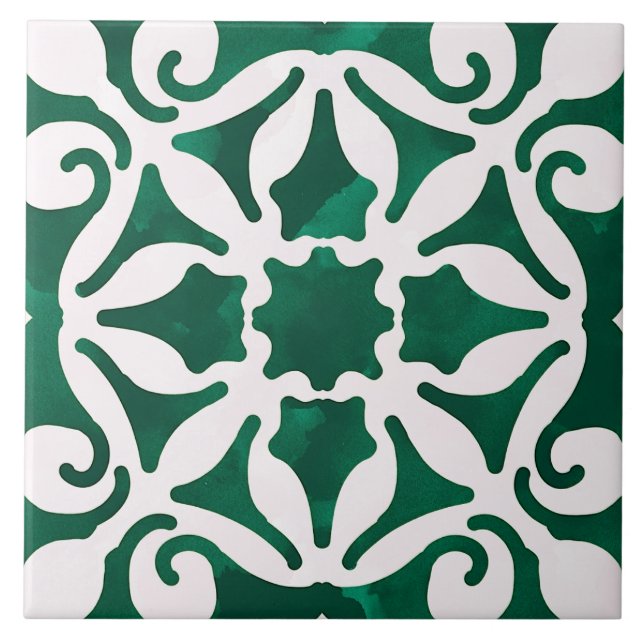 Green Decorative Mediterranean Style Ceramic Tile (Front)
