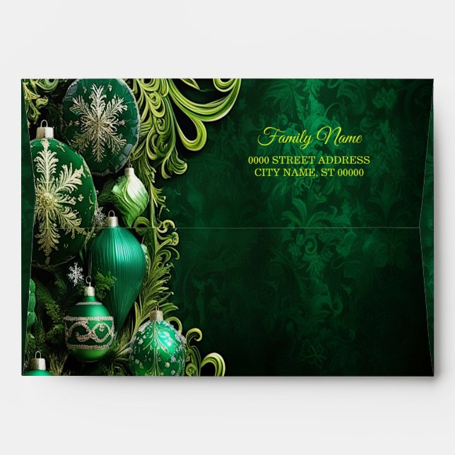 Green Decorative Ornaments Holiday Envelope (Back (Top Flap))