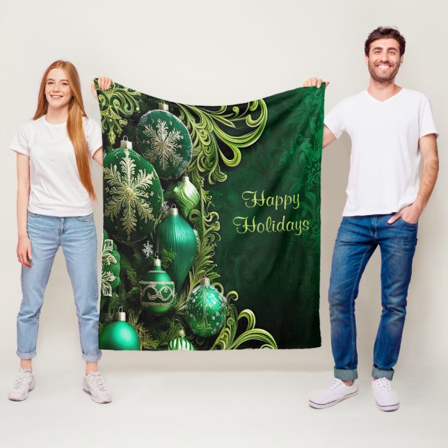 Green Decorative Ornaments Holiday Fleece Blanket (In Situ)
