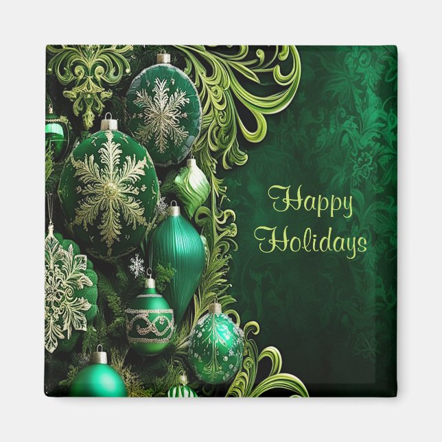 Green Decorative Ornaments Holiday Magnet (Front)