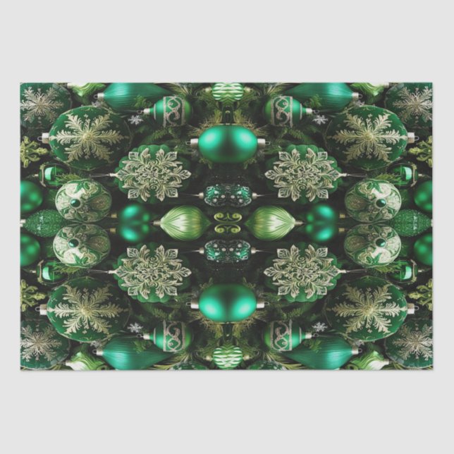 Green Decorative Ornaments Holiday Tissue Paper (Front)