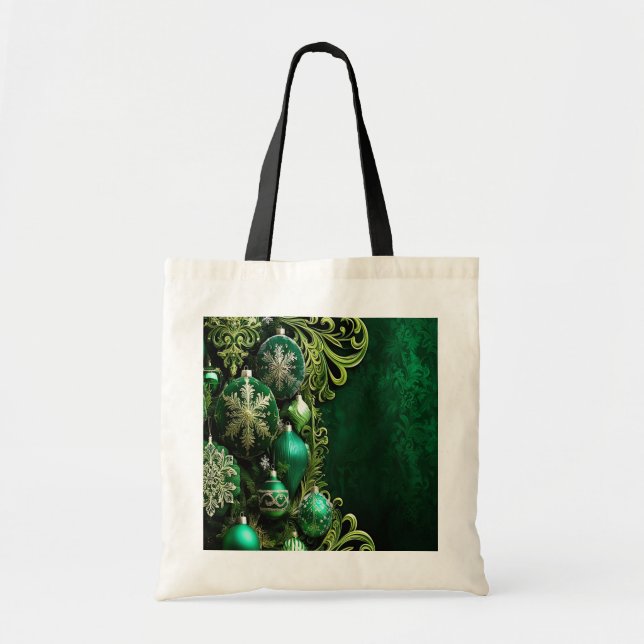 Green Decorative Ornaments Holiday Tote Bag (Front)