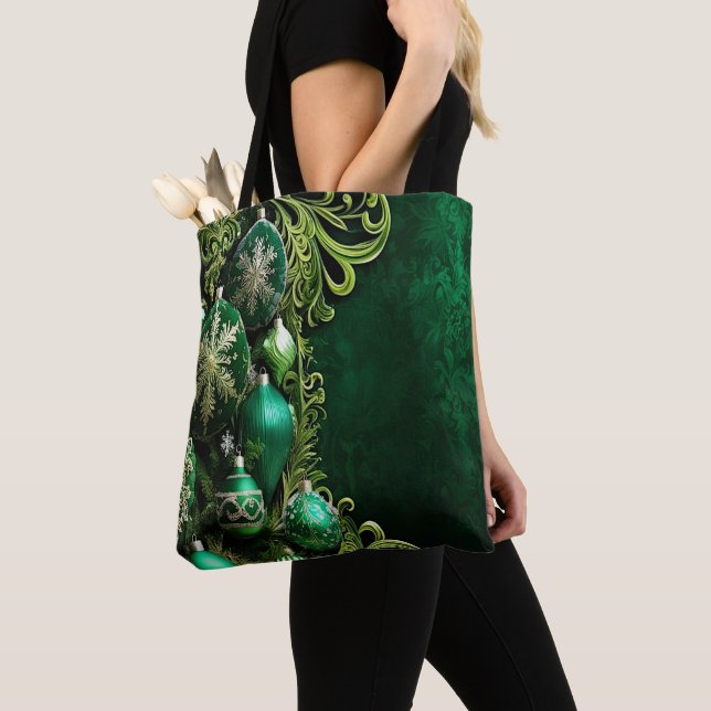 Green Decorative Ornaments Holiday Tote Bag (Close Up)