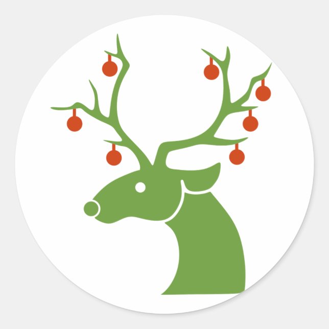 Green Deer With Ornaments Sticker (Front)