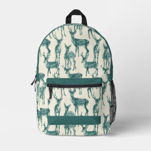 Green Deers Printed Backpack