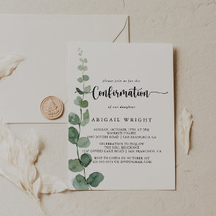 Green Delight Eucalyptus Calligraphy Confirmation  Invitation