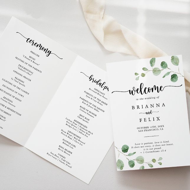 Green Delight Eucalyptus Folded Wedding Program (Creator Uploaded)