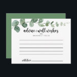 Green Delight Eucalyptus Wedding Advice Card<br><div class="desc">This green delight eucalyptus wedding advice card is perfect for a modern wedding. The design features watercolor hand-drawn elegant botanical eucalyptus branches and leaves. These cards are perfect for a wedding, bridal shower, baby shower, graduation party & more. Personalise the cards with the names of the bride and groom, parents-to-be...</div>