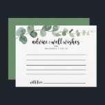 Green Delight Eucalyptus Wedding Advice Card<br><div class="desc">This green delight eucalyptus wedding advice card is perfect for a modern wedding. The design features watercolor hand-drawn elegant botanical eucalyptus branches and leaves. These cards are perfect for a wedding, bridal shower, baby shower, graduation party & more. Personalise the cards with the names of the bride and groom, parents-to-be...</div>