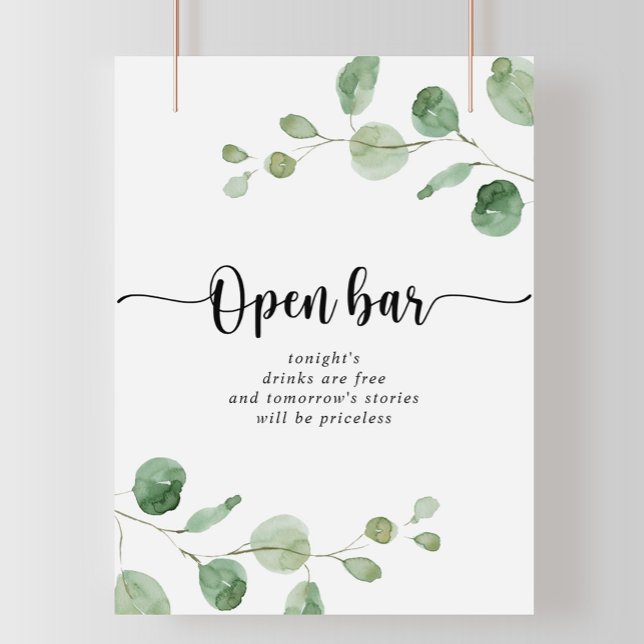 Green Delight Eucalyptus Wedding Open Bar Sign (Creator Uploaded)