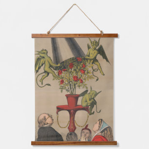 Green Demons Removing Cover From Bouquet Of Roses Hanging Tapestry