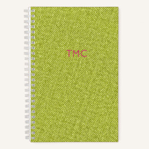 Green Denim Monogram Pink INITIALS Casual Chic Notebook
