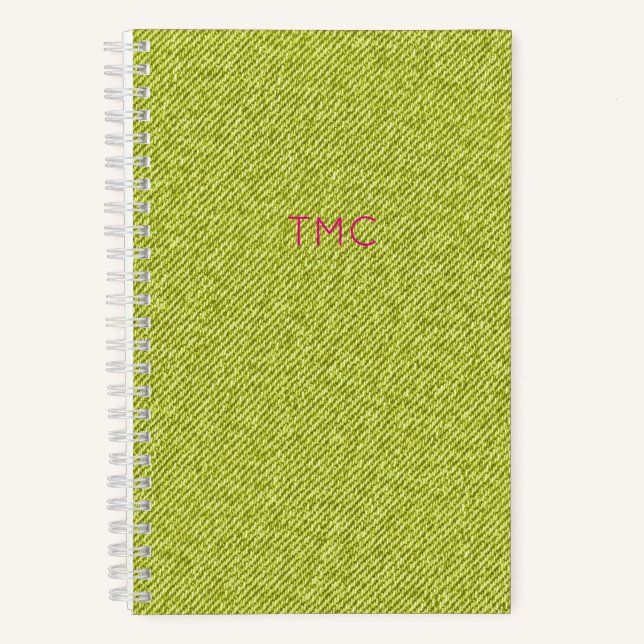 Green Denim Monogram Pink INITIALS Casual Chic Notebook (Front)