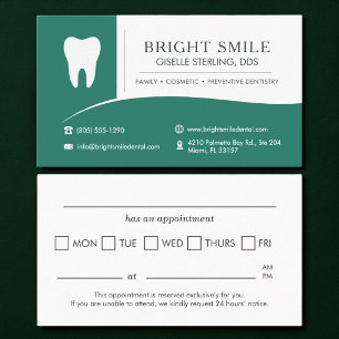 Green Dental Office Tooth Appointment Card