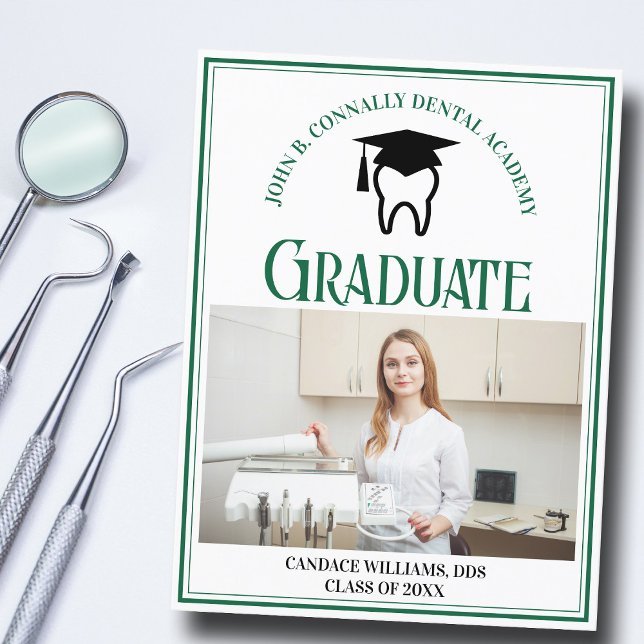 Green Dental School Photo Custom Graduation Announcement Postcard (Creator Uploaded)