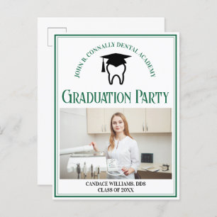 Green Dental School Photo Custom Graduation Party Invitation Postcard
