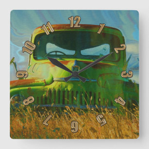 Green Derelict Farm Truck Wall Clock