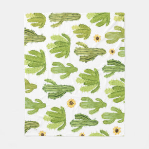 Green Desert Cactus: Watercolor Seamless Fleece Blanket