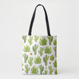Green Desert Cactus: Watercolor Seamless Tote Bag
