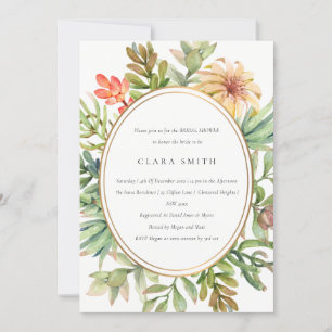 GREEN DESERT SUCCULENT CACTI FOLIAGE BRIDAL SHOWER INVITATION