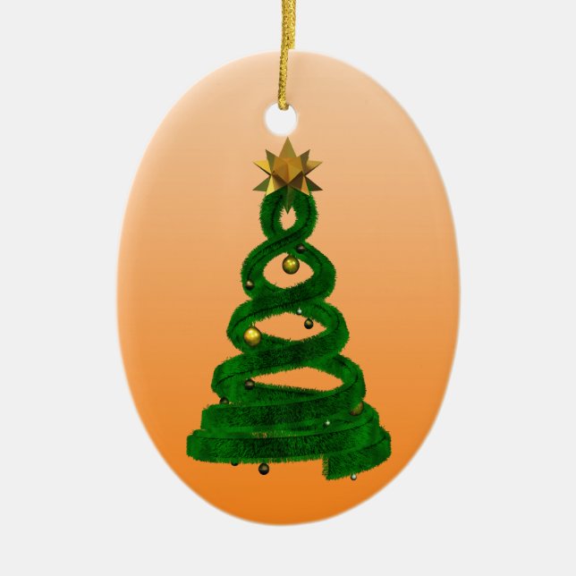 Green design pine and golden balls ceramic tree decoration (Front)