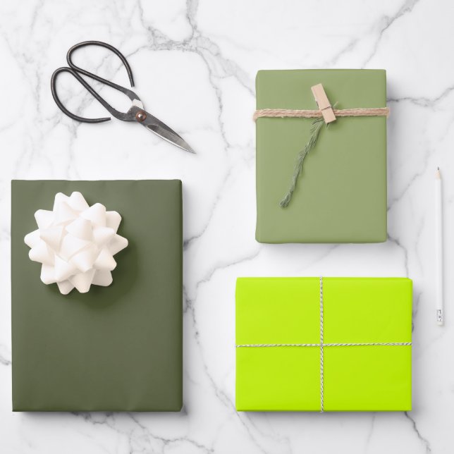 Green Designer Wrapping Paper Flat Sheet Set of 3 (Front)