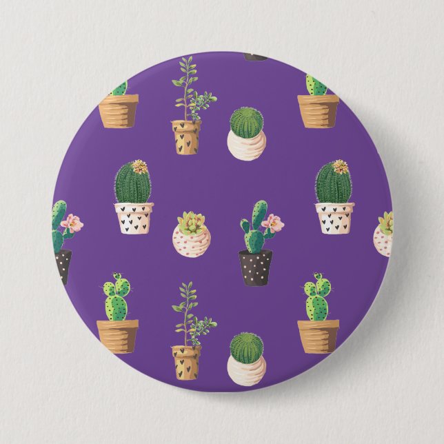 Green Dessert Succulent Cactus in Pots 7.5 Cm Round Badge (Front)