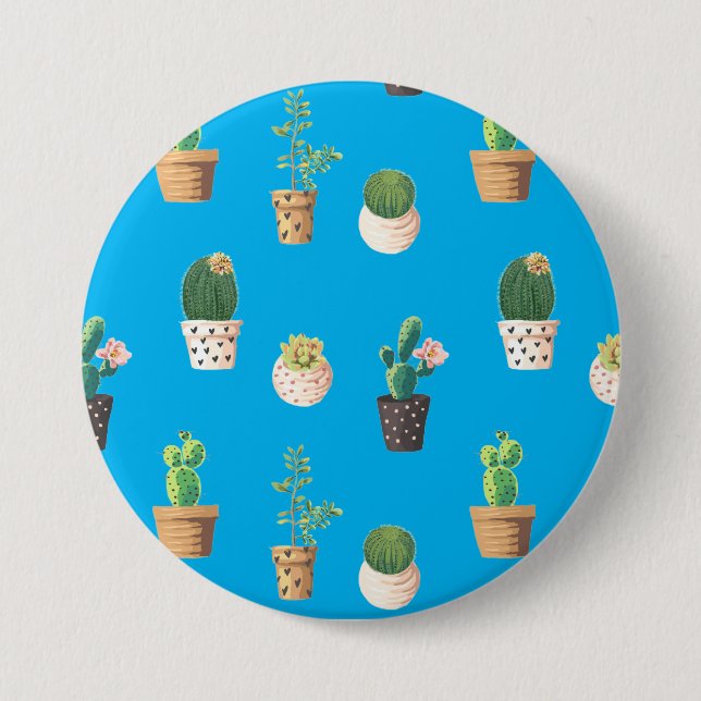 Green Dessert Succulent Cactus in Pots 7.5 Cm Round Badge (Front)