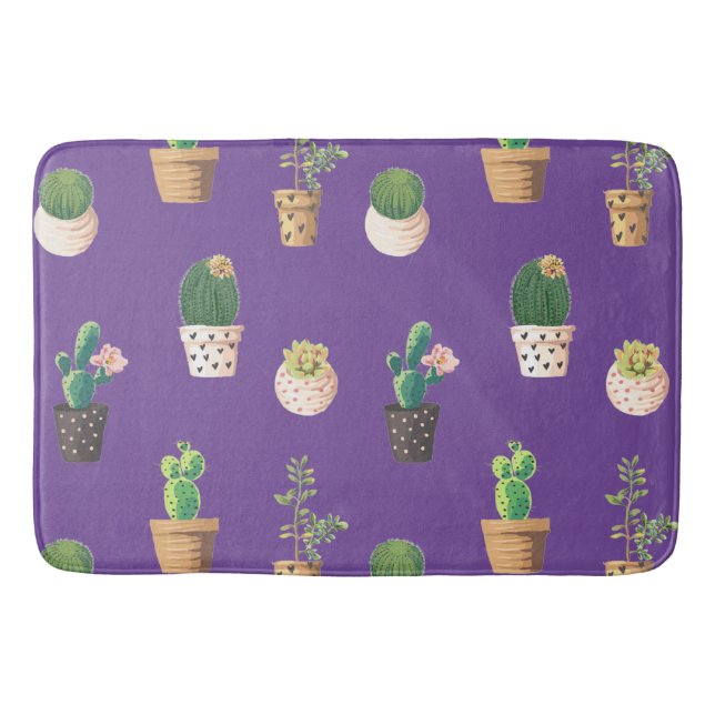 Green Dessert Succulent Cactus in Pots Bath Mat (Front)