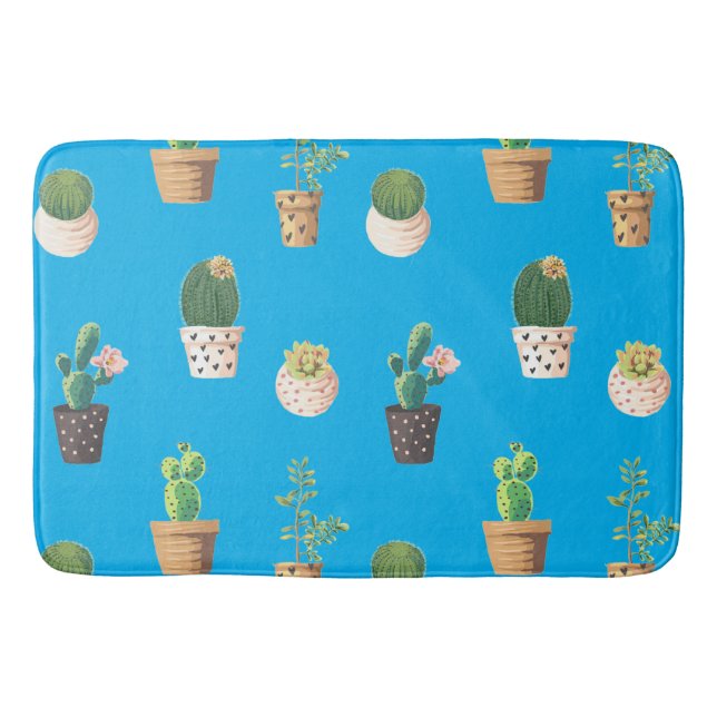 Green Dessert Succulent Cactus in Pots Bath Mat (Front)