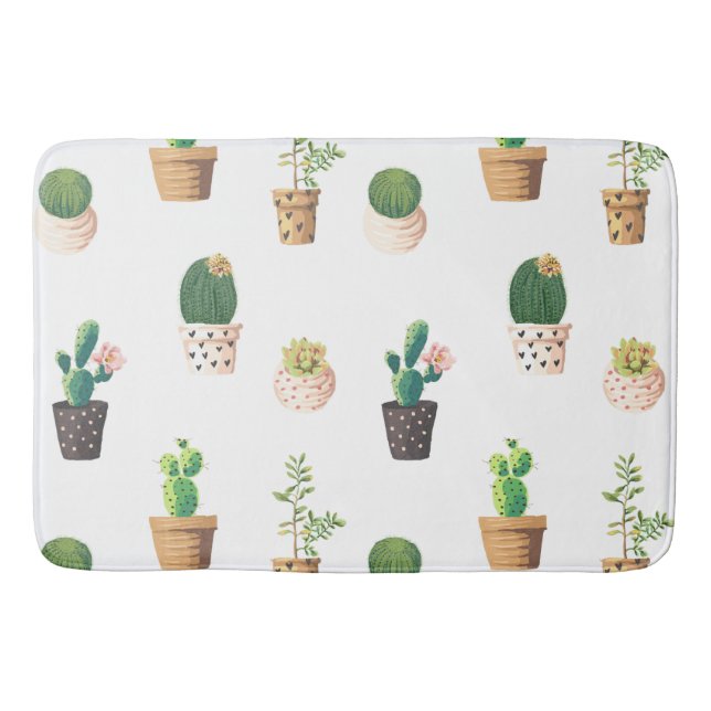 Green Dessert Succulent Cactus in Pots Bath Mat (Front)