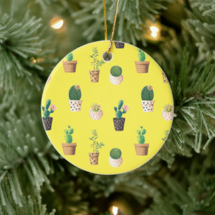 Green Dessert Succulent Cactus in Pots Ceramic Ornament