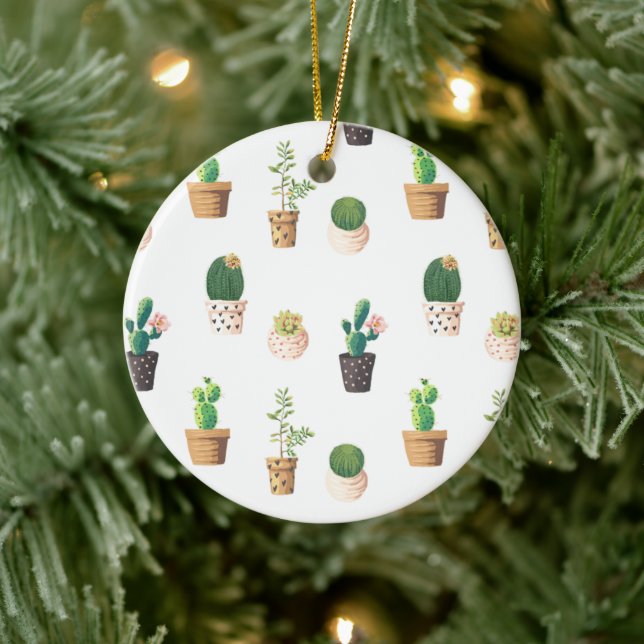 Green Dessert Succulent Cactus in Pots Ceramic Ornament (Tree)
