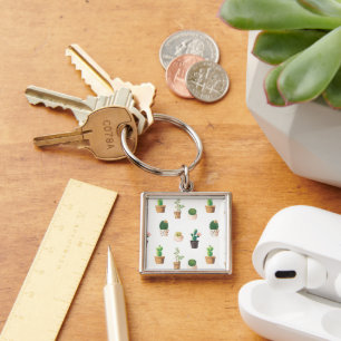 Green Dessert Succulent Cactus in Pots Key Ring
