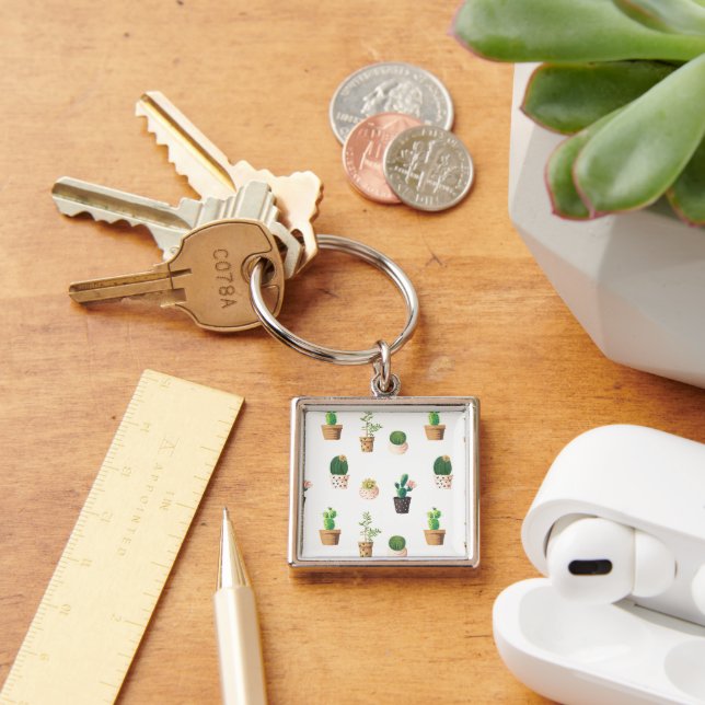 Green Dessert Succulent Cactus in Pots Key Ring (Desk)