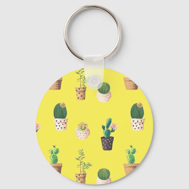 Green Dessert Succulent Cactus in Pots Key Ring (Front)
