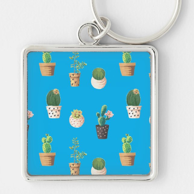 Green Dessert Succulent Cactus in Pots Key Ring (Front)